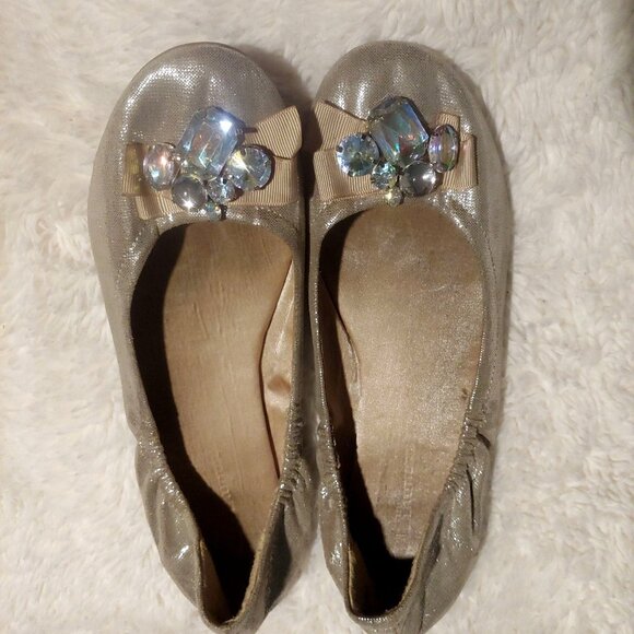 CL By Laundry Champagne Metallic and Glitzy Sparkly Shiny Ballet Slipper Shoes 9 - Picture 2 of 10